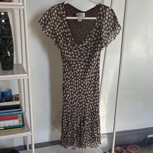 Y2K Adrianna Papell Brown and Cream Polka Dot Midi Dress